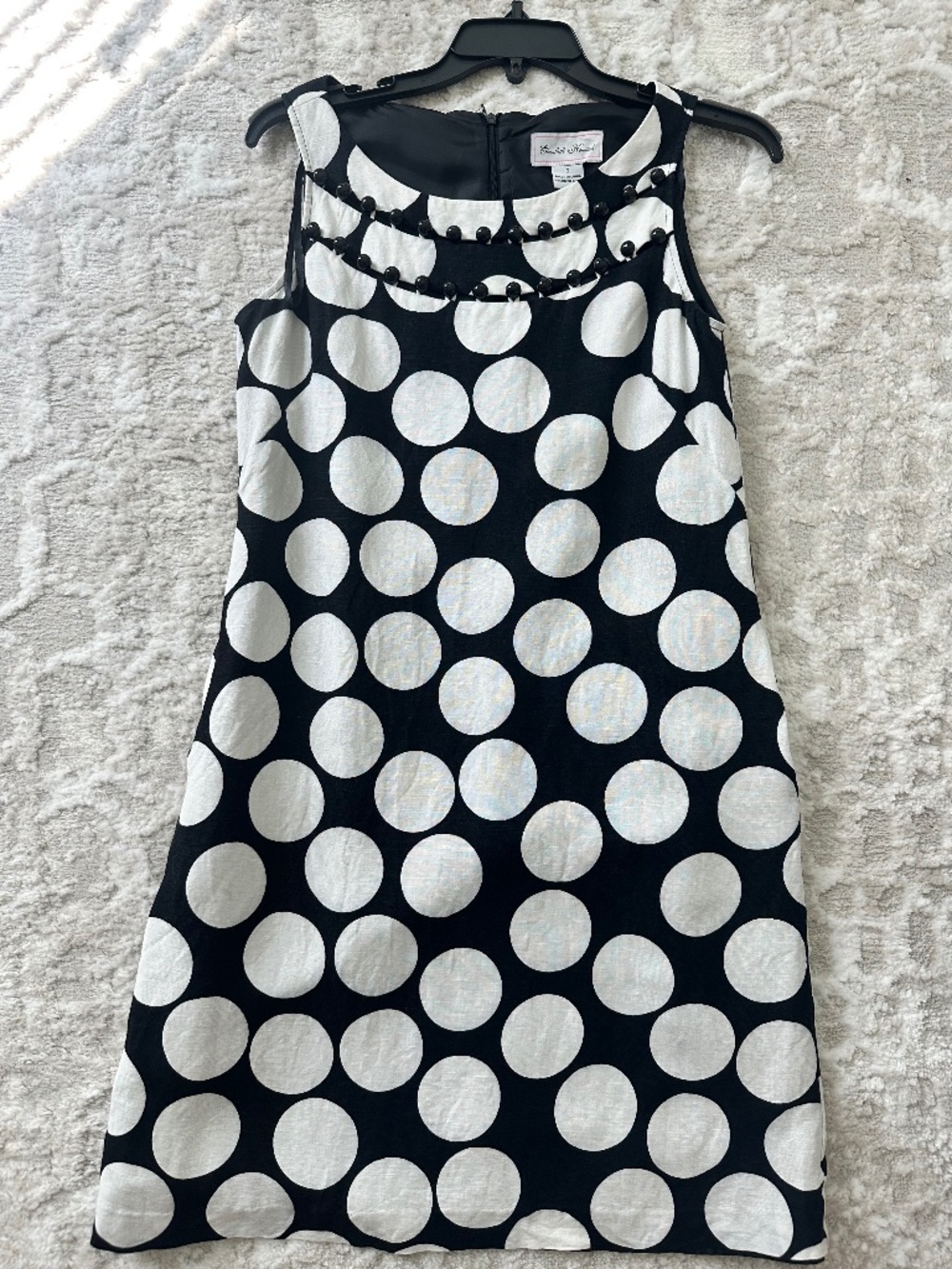 Polka Dot Sleeveless Dress, pockets ,Knee Length , Linen Blend size 6